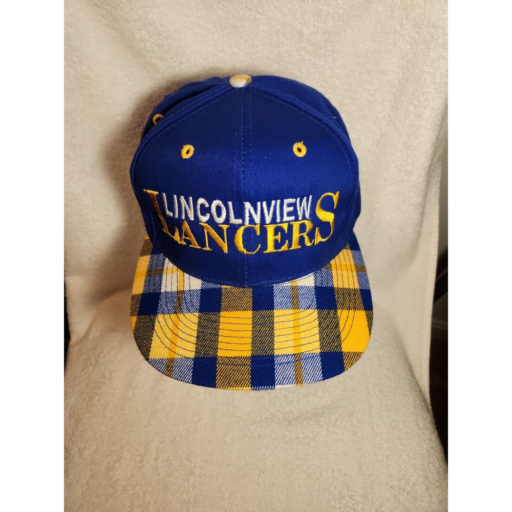VTG Otto Lincolnview Lancers‎ Minor League Baseball Hat Blue Plaid Snapback Cap